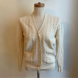 Vintage 80s Daniel Caron Cream Cable Knit Cardigan Wool Angora Wool Medium